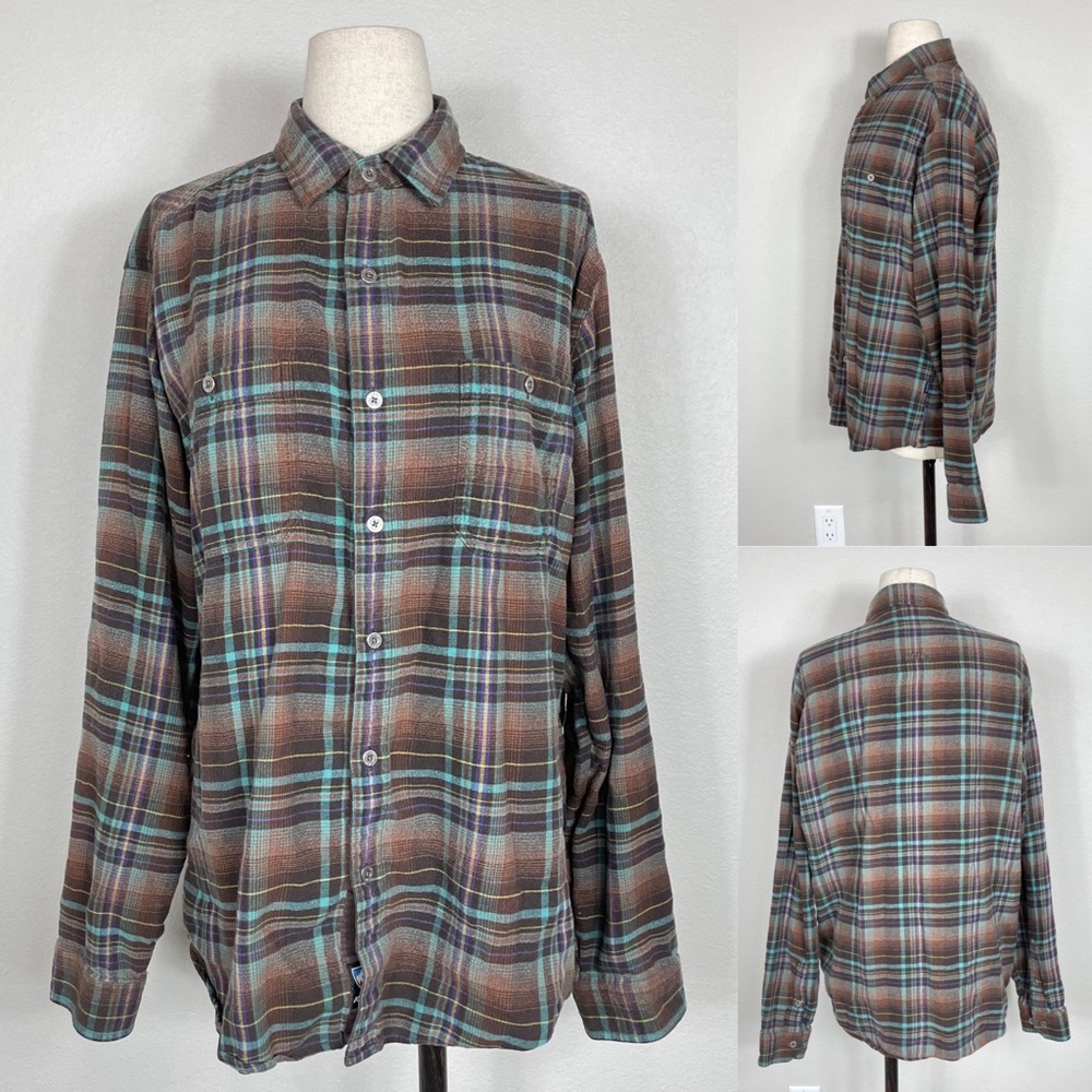 KUHL plaid cotton blend long sleeve button down shirt | L